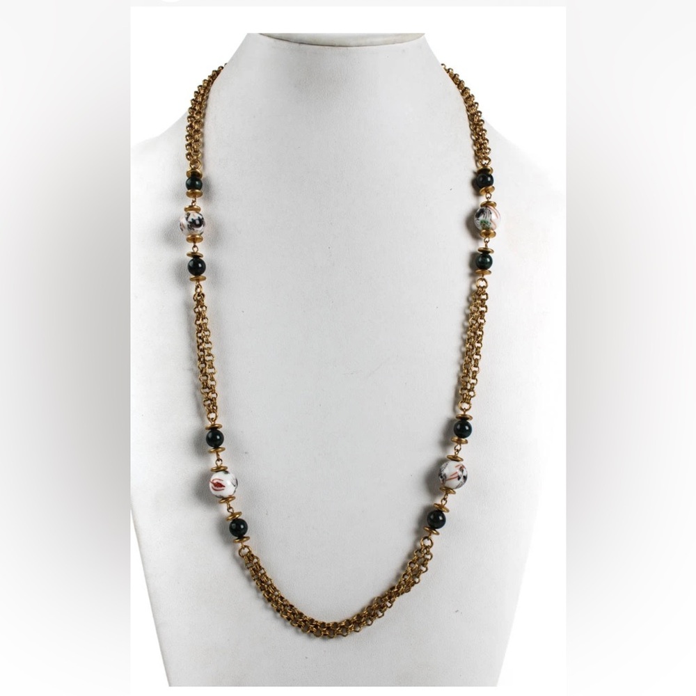 green marble designer Beaded Necklace Miriam Haskell jade dark green crab